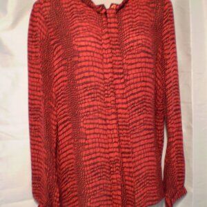 MICHAEL KORS RED/BLACK BUTTON UP LONG SLEEVE BLOUSE SZ M